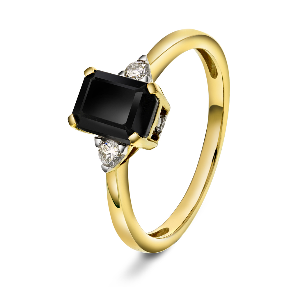 Michelle diamantring i 585 gult gull med diamanter 0,10 ct og sort onyx